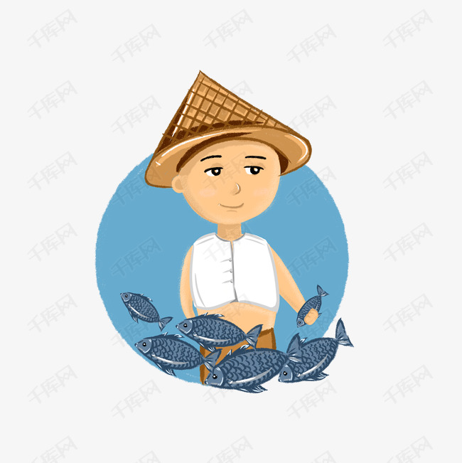 卡通手绘卡通渔夫