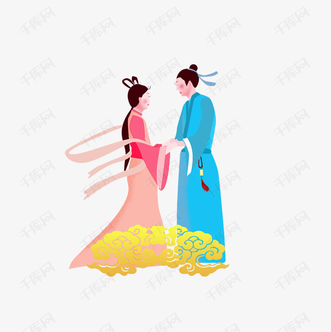 卡通牛郎织女人物的素材免抠卡通手绘创意动漫动画简约女郎织女人物