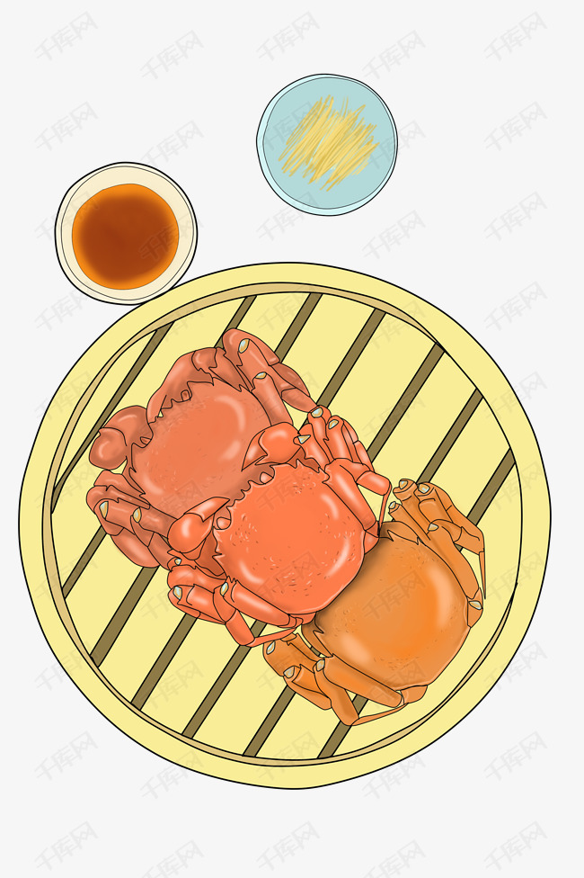 特色美食清蒸螃蟹漫画插画素材图片免费下载_