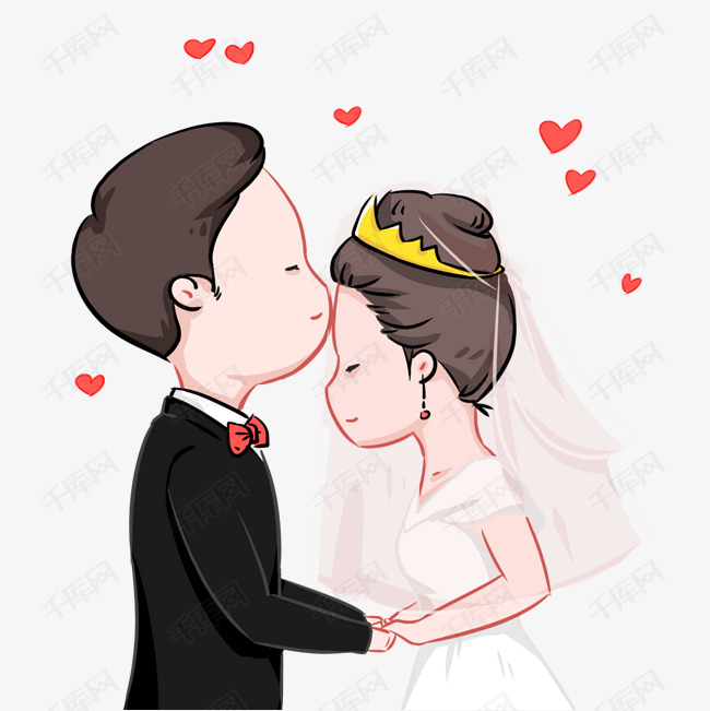 新郎新娘卡通小人  蓝色婚礼背景