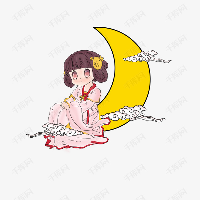 手绘卡通q版嫦娥中秋奔月