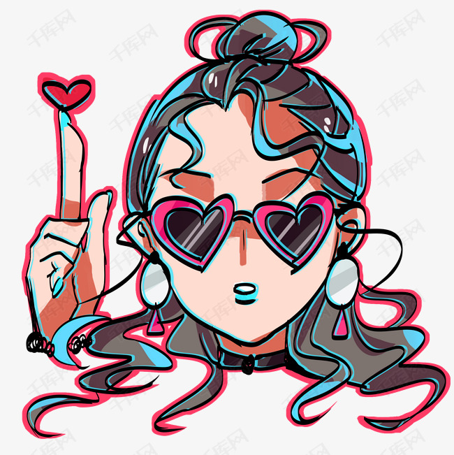 手绘涂鸦潮流女孩人物插画