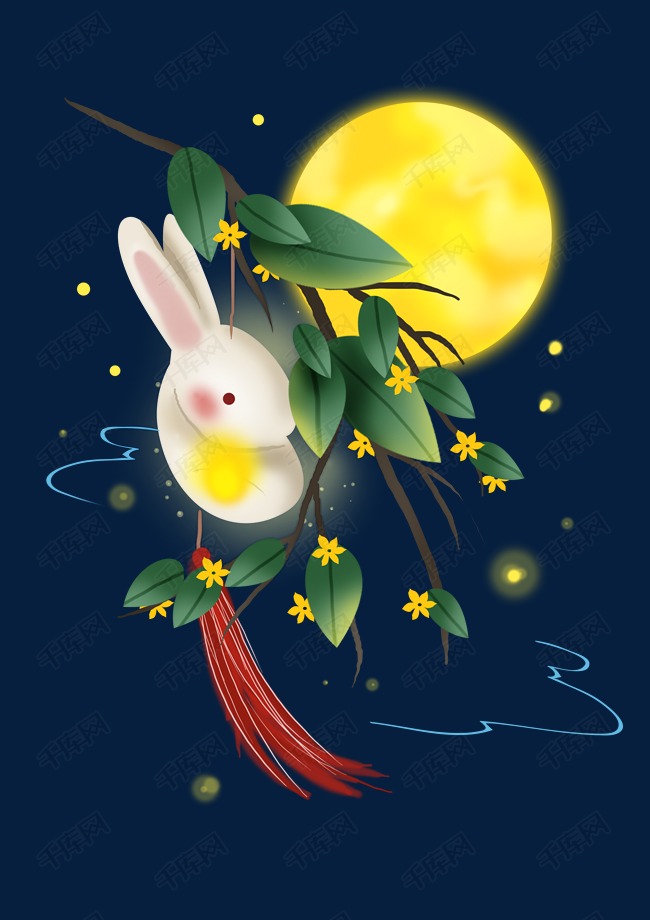中秋节兔子灯和月亮