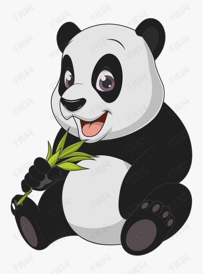 手绘卡通q版熊猫吃竹子的素材免抠手绘卡通q版动画动漫可爱