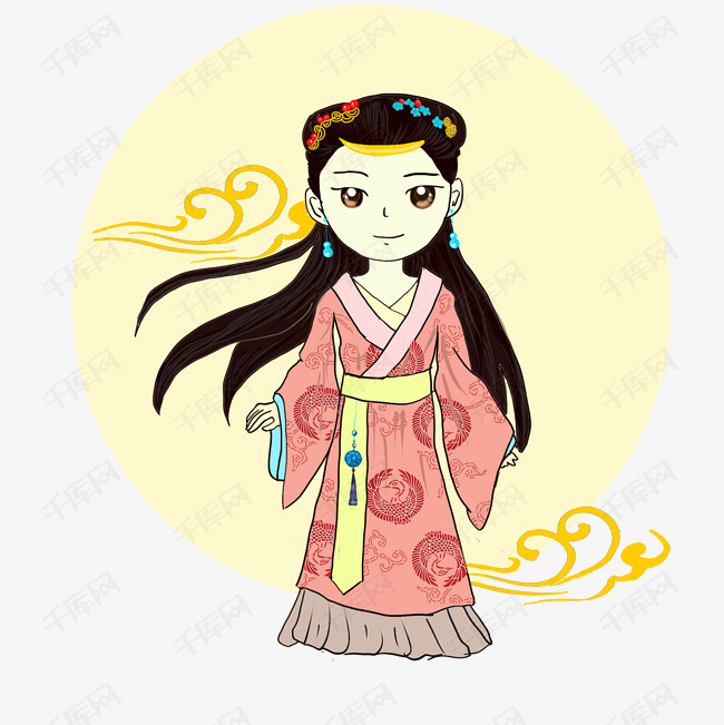 手绘卡通q版嫦娥中秋奔月