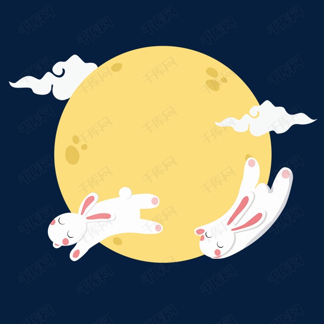中秋节月兔与月亮的素材免抠                                卡通