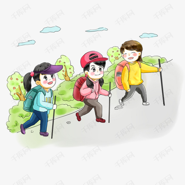 步行日亲子旅游卡通手绘q版可爱风7