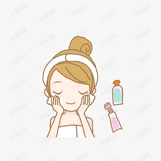 手绘插画美容护肤可爱女孩洗脸png
