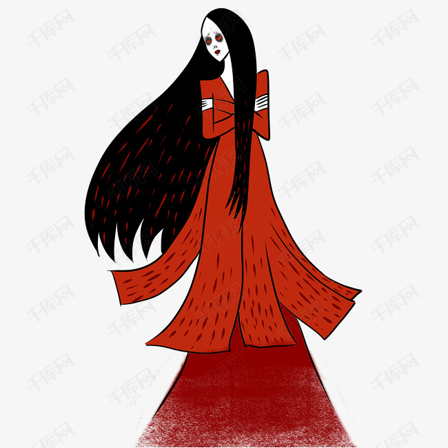 手绘矢量卡通美式风格万圣节鬼怪女鬼