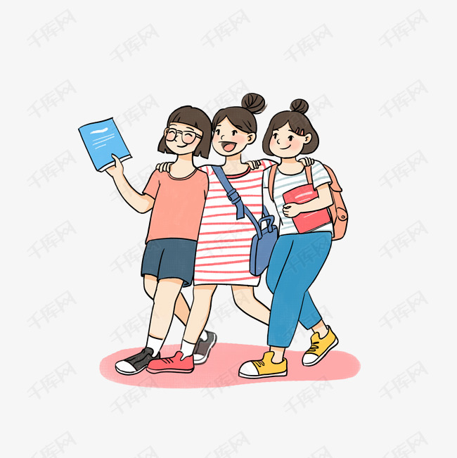 开学季学生女生学习校园风小清新插画png