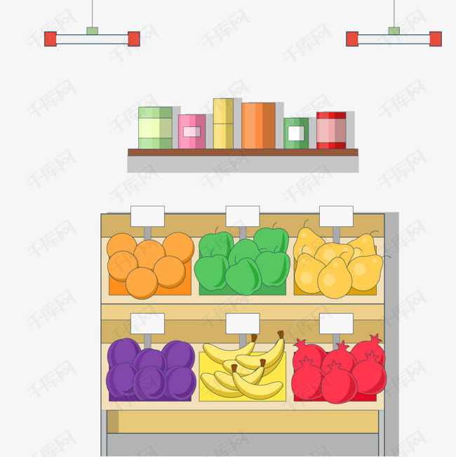 卡通货架矢量图下载的素材免抠超市水果卡通货架卡通插图创意卡通