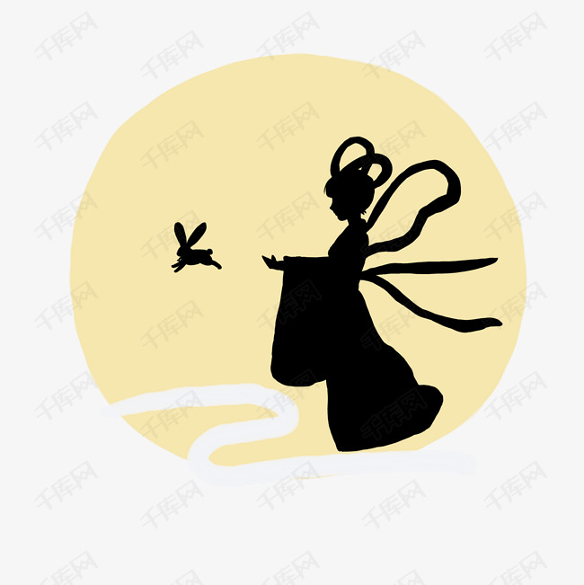 中秋节明月嫦娥月兔剪影插画