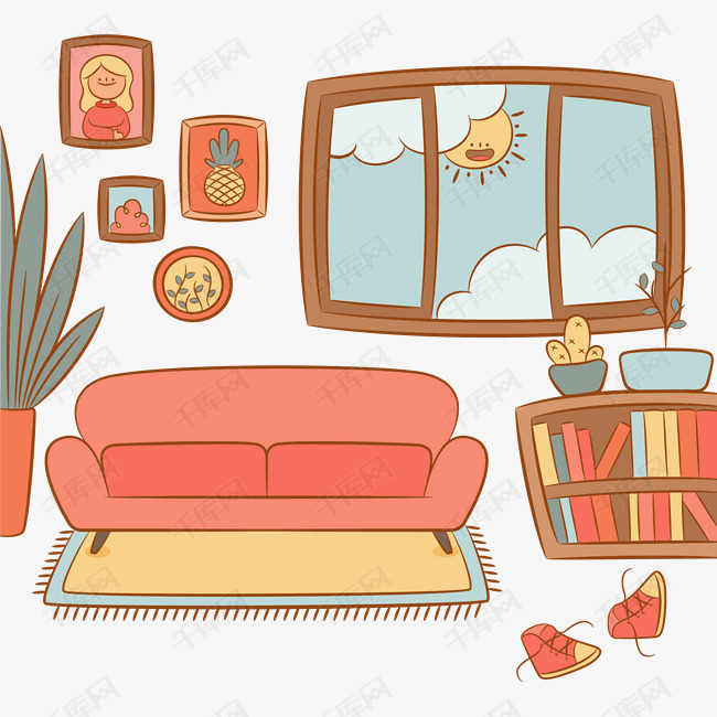 卡通粉红客厅沙发的素材免抠矢量png    客厅设计室内设计装修设计