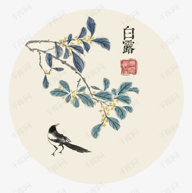 花鸟水墨矢量白露的素材免抠中国风花鸟白露矢量卡通手绘白露免扣png