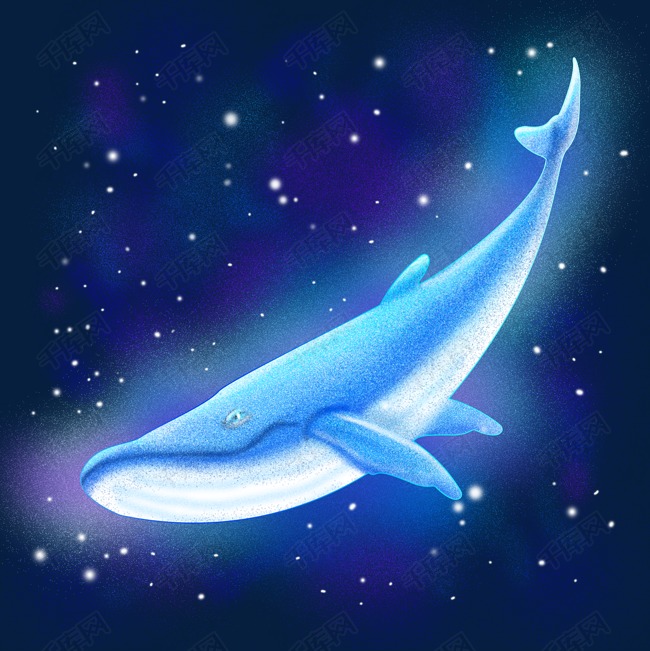 梦幻鲸鱼海洋生物手绘插画psd