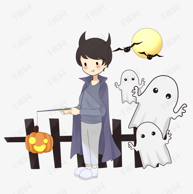万圣节人物南瓜灯手绘插画