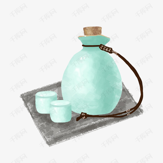 手绘水彩重阳酒壶酒杯