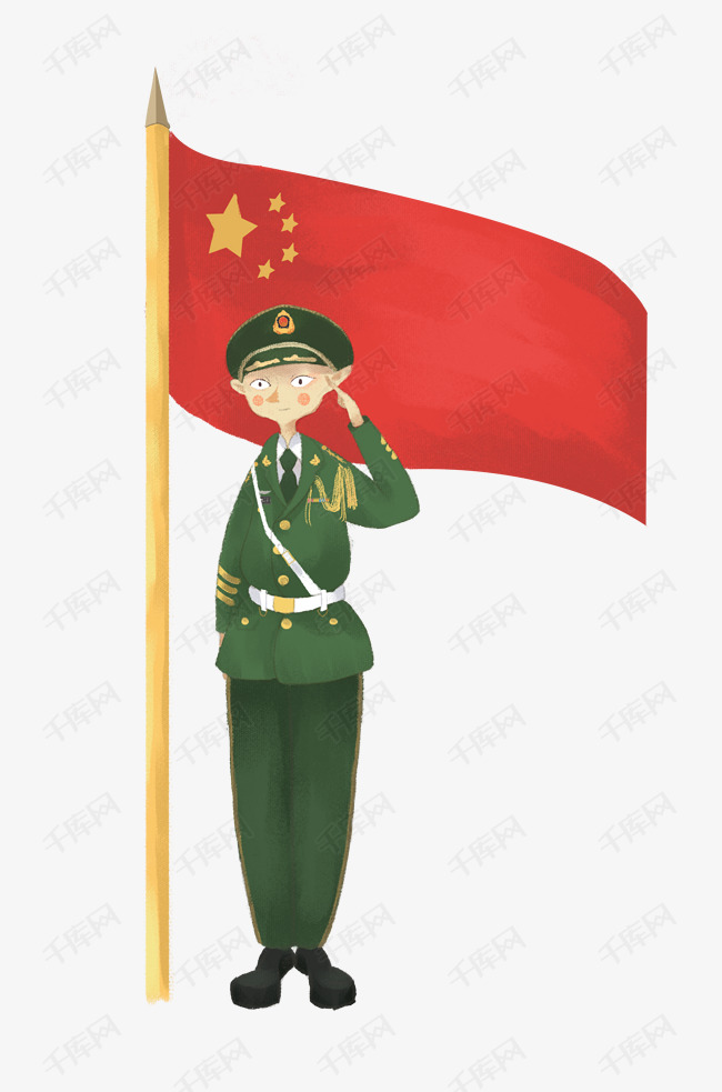 手绘军人敬礼插画素材
