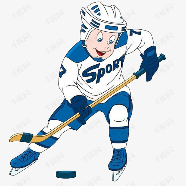 蓝色队服冰上运动的素材免抠滑冰冰上运动冰球免抠运动卡通手绘