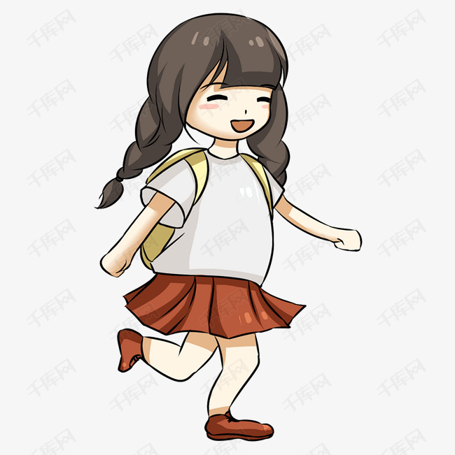 手绘小学生去上学插画