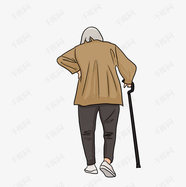 重阳节驼背白发老奶奶拄拐杖卡通插画