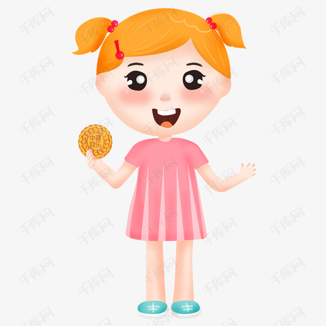 中秋节吃月饼可爱卡通人物小朋友儿童插画