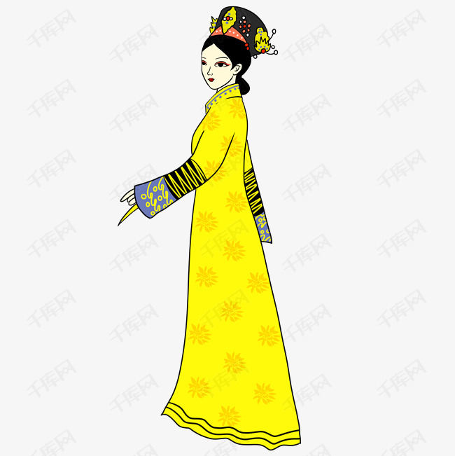 手绘矢量免抠卡通古代皇宫贵妃