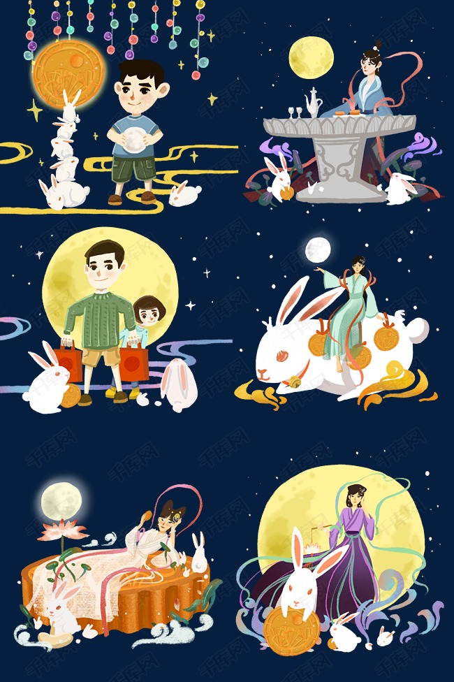中秋节卡通创意手绘组图