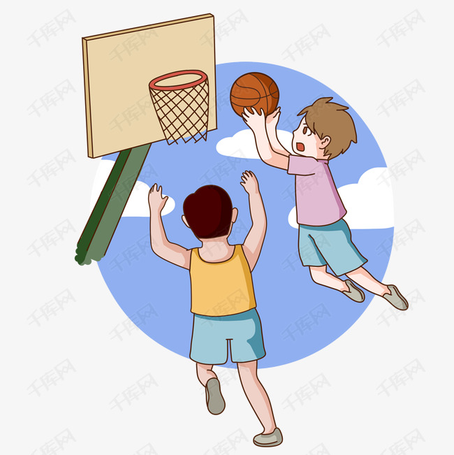 男孩打篮球卡通插画