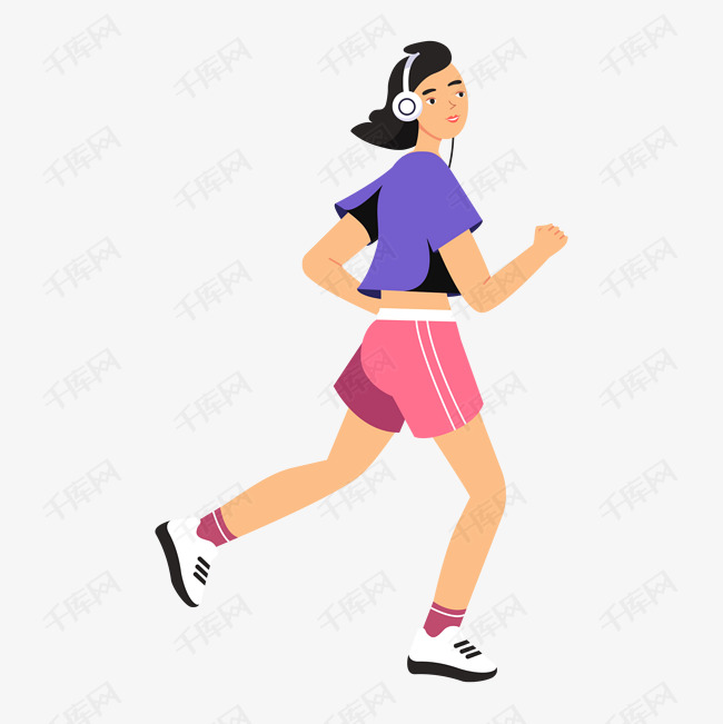 卡通跑步运动的女生手绘插画