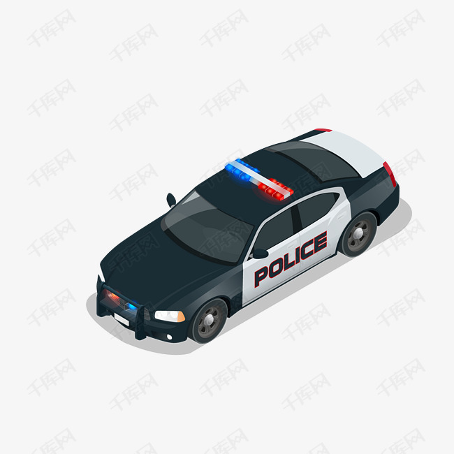 手绘卡通黑色警车