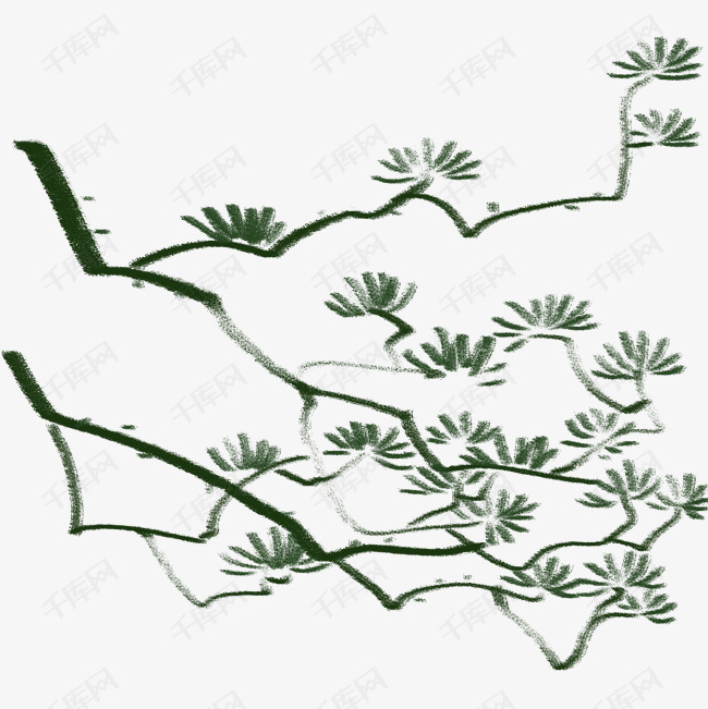 水墨国画松枝手绘插画