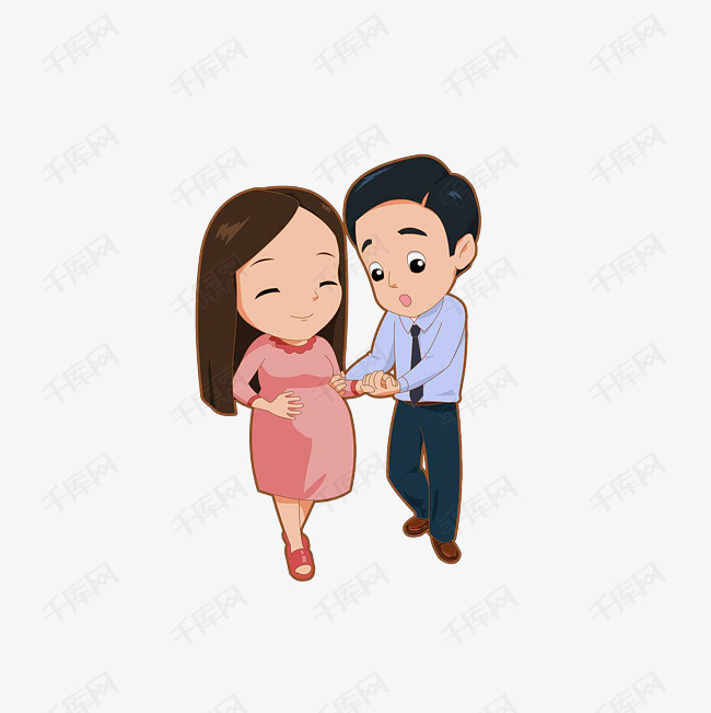 卡通陪怀孕老婆散步的男子素材
