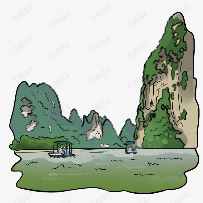 手绘知名建筑桂林漓江插画素材图片免费下载_
