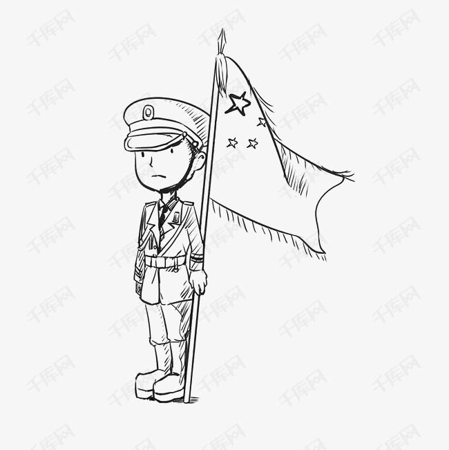 线描军人执勤站岗插画