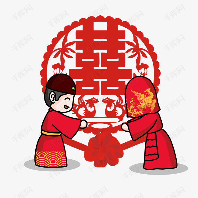 中式婚礼古风婚礼卡通婚礼系列插画五