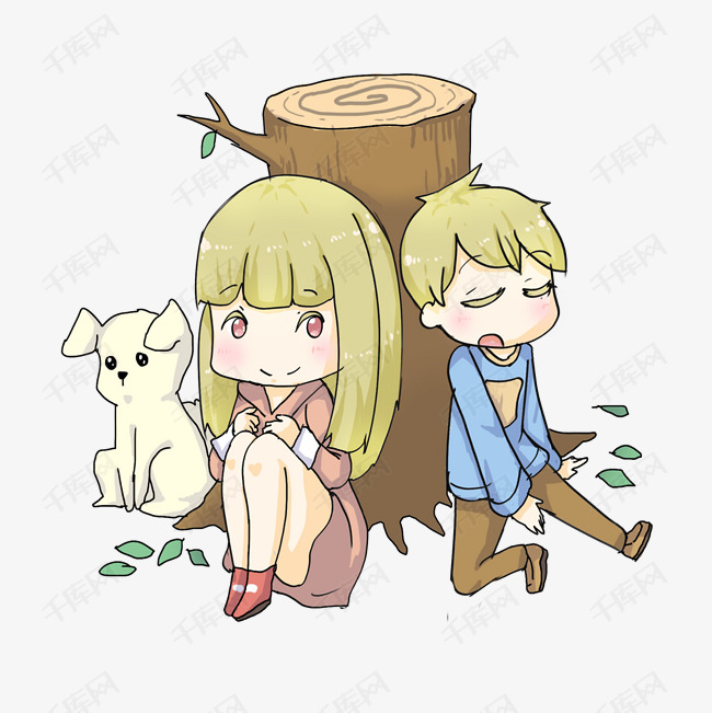 秋季卡通q版男女生人物插画