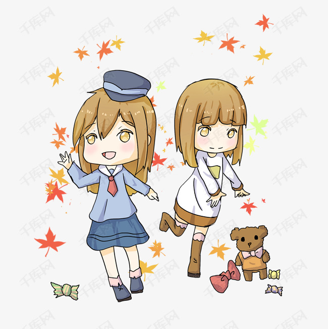 秋季可爱卡通女孩人物插画