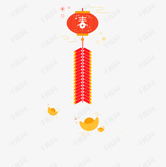 春节喜庆灯笼鞭炮插画素材图片免费下载_高清psd_千库