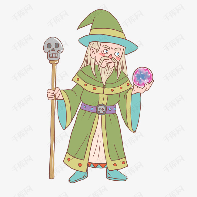 万圣节巫师手绘卡通