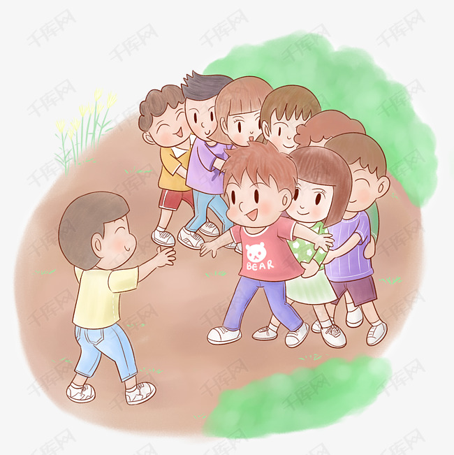 卡通小学生老鹰抓小鸡游戏png透明底素材图片