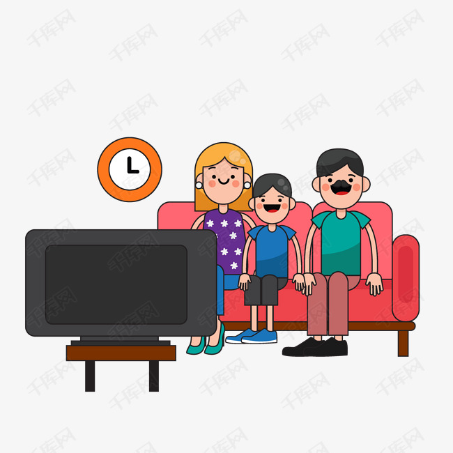 卡通看电视的家人