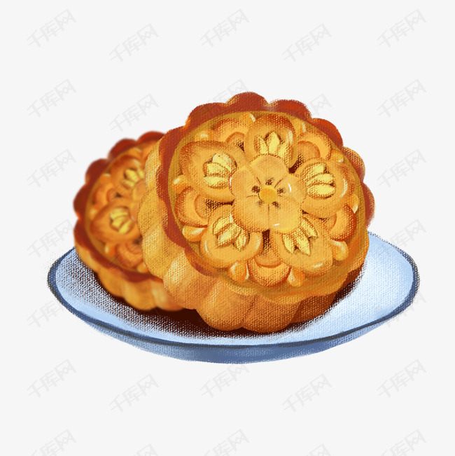 中秋节一盘月饼手绘月饼