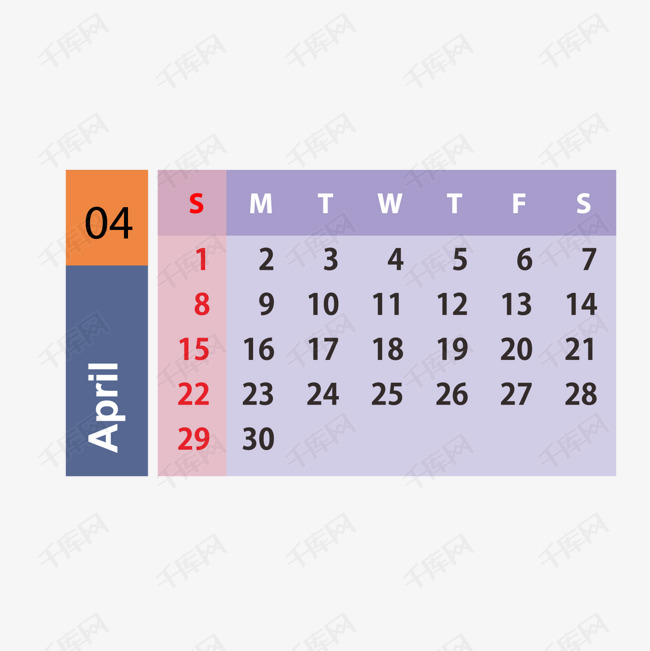 蓝红色2019年4月日历素材图片免费下载_高清