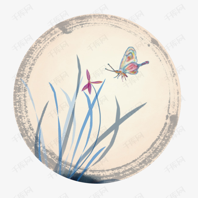 中国风水彩水墨蝶恋花原创手绘免抠高清图