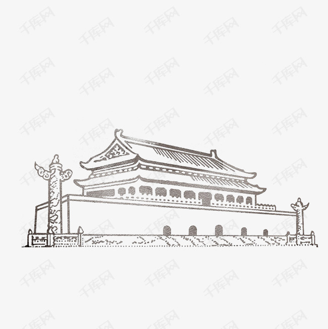 简笔手绘天安门广场素材的素材免抠国庆节简笔手绘华表石柱天安门广场