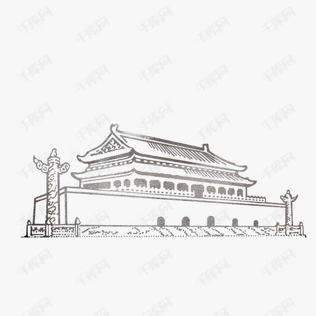 简笔手绘天安门广场素材的素材免抠国庆节简笔手绘华表石柱天安门广场