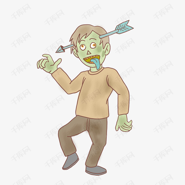 万圣节中箭丧尸手绘卡通