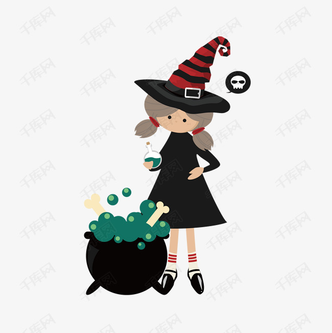 万圣节卡通手绘女巫师