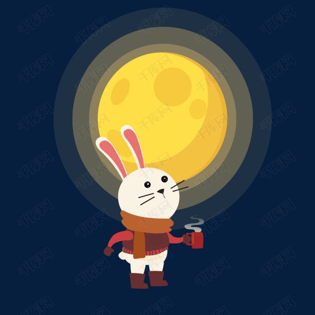 中秋节月兔月亮主题卡通插画